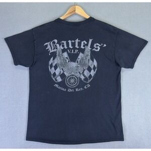 Bartels VIP Shirt Mens Large Black Faded Eagle Checkered Flag Marina Del Ray